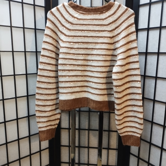 SPLENDID Walnut Striped Sequin Detail Maisie Crewneck Sweater Women's sw… - Picture 4 of 8